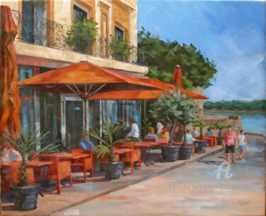 Peinture intitulée "terrasse-hotel-la-v…" par Elisabeth Bazin, Œuvre d'art originale, Acrylique