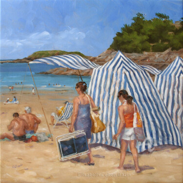 Peinture intitulée "L'arrivée à la plage" par Elisabeth Bazin, Œuvre d'art originale, Acrylique