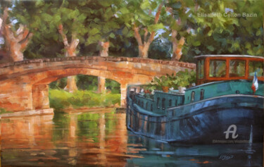 Painting titled "Le canal du Midi" by Elisabeth Bazin, Original Artwork, Acrylic