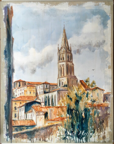 Painting titled "Le village de St Em…" by Elisabeth Hoffmann, Original Artwork, Watercolor