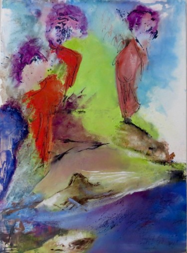 제목이 "Le murmure du gué"인 미술작품 Elisabeth Pierret로, 원작, 기름 나무 들것 프레임에 장착됨