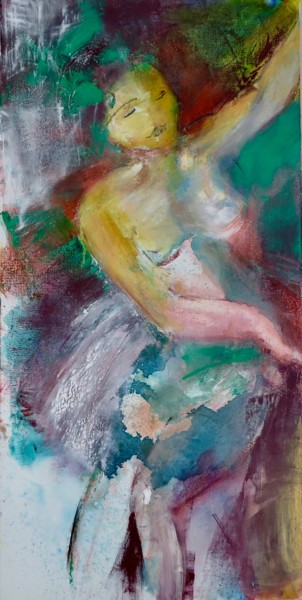 Peinture intitulée "danseuse verte" par Elisabeth Pierret, Œuvre d'art originale, Encre Monté sur Châssis en bois