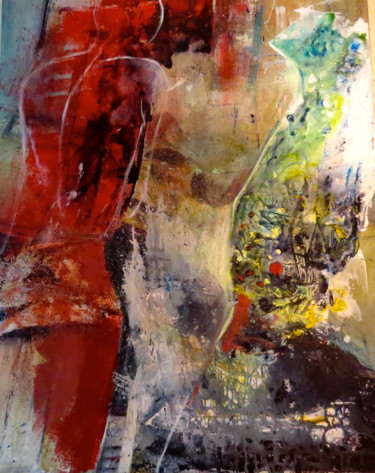 제목이 "face à face"인 미술작품 Elisabeth Pierret로, 원작, 기름 나무 들것 프레임에 장착됨