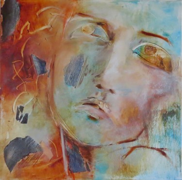 Картина под названием "visage 2" - Elisabeth Pierret, Подлинное произведение искусства, Масло Установлен на Деревянная рама…