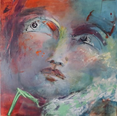 제목이 "visage3"인 미술작품 Elisabeth Pierret로, 원작, 기름 나무 들것 프레임에 장착됨