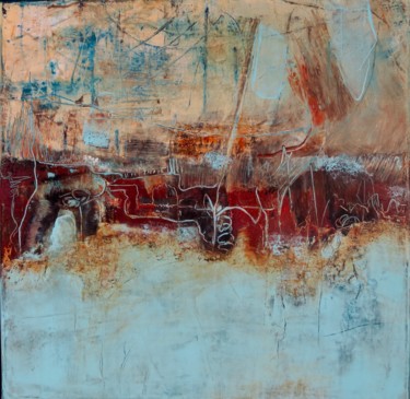 Painting titled "activités portuaires" by Elisabeth Pierret, Original Artwork, Acrylic Mounted on Wood Stretcher frame