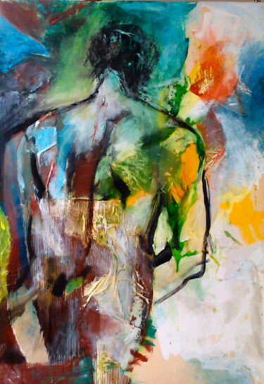 Painting titled "l'homme pressé" by Elisabeth Pierret, Original Artwork, Oil Mounted on Wood Panel