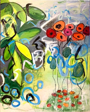 Peinture intitulée "oh! les fleurs!" par Elisabeth Pierret, Œuvre d'art originale, Acrylique Monté sur Châssis en bois