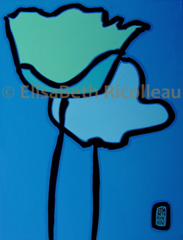Peinture intitulée "Two Blue Coquelicots" par Elisabeth Ricolleau Artiste Peintre, Œuvre d'art originale