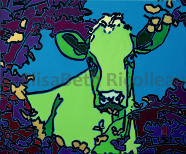 Peinture intitulée "Vache 01 verte" par Elisabeth Ricolleau Artiste Peintre, Œuvre d'art originale