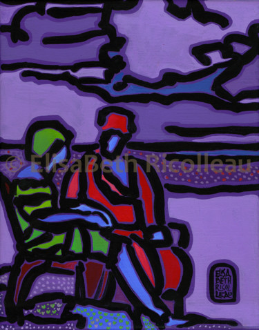 Peinture intitulée "Deux au parc violet" par Elisabeth Ricolleau Artiste Peintre, Œuvre d'art originale