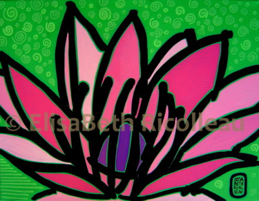 Peinture intitulée "Lotus rose" par Elisabeth Ricolleau Artiste Peintre, Œuvre d'art originale