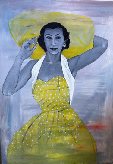 Pittura intitolato "Donna con vestito g…" da Elisabetta Grappasonni, Opera d'arte originale, Olio
