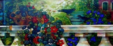 Pittura intitolato "la terrazza con nas…" da Elisabetta Trevisan, Opera d'arte originale, Olio