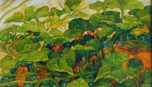 Pittura intitolato "zucca nell'orto" da Elisabetta Trevisan, Opera d'arte originale, Olio