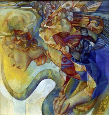 Pittura intitolato "Arpia Arcobaleno" da Elisabetta Trevisan, Opera d'arte originale, Olio
