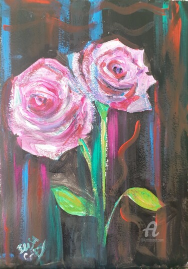 Painting titled "rose e astrazioni" by Elisabettac, Original Artwork, Acrylic