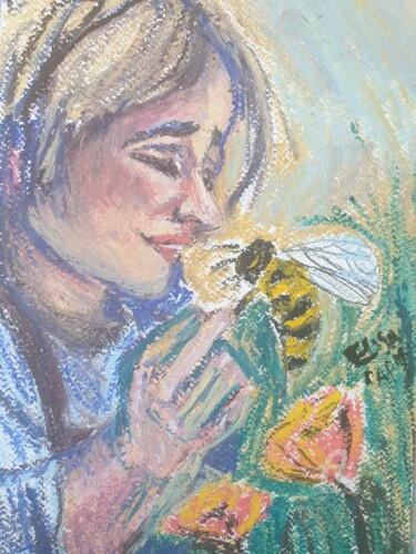 Painting titled "Save the bees" by Elisabettac, Original Artwork, Pastel