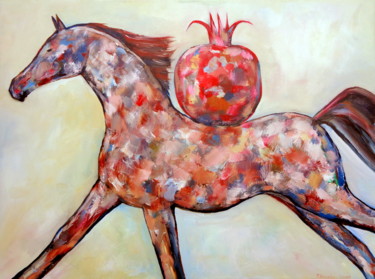 Pittura intitolato "Brown Horse Running" da Elisaveta Sivas, Opera d'arte originale, Olio