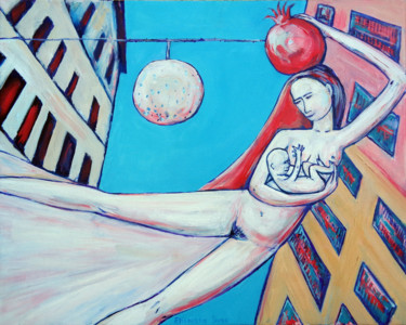 Painting titled "MOTHER WITH BABY FL…" by Elisaveta Sivas, Original Artwork, Oil