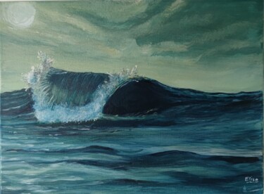 Painting titled "Vague bleue" by Elise Broca, Original Artwork, Acrylic Mounted on Wood Stretcher frame