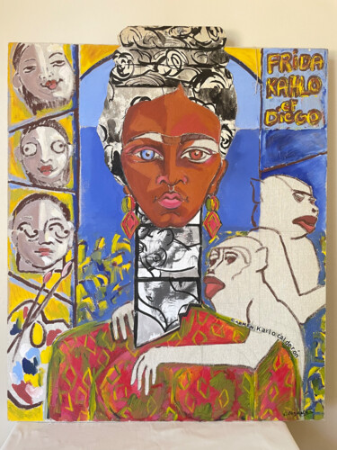 Malerei mit dem Titel "(TP N°02) Frida Kah…" von Elise Cabanes, Original-Kunstwerk, Acryl Auf Keilrahmen aus Holz montiert