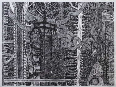 Gravures & estampes intitulée "Orelfamus" par Elise De Witte, Œuvre d'art originale, Xylographie