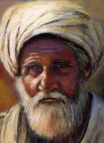 Painting titled "White Turban" by Elise Savage, Original Artwork, Oil