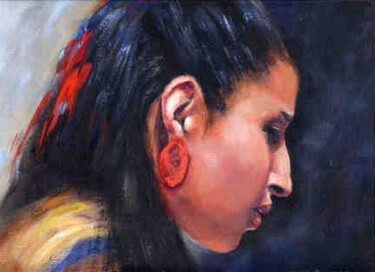 Painting titled "Red Earring" by Elise Savage, Original Artwork