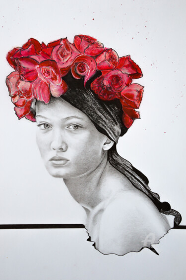 Dessin intitulée "Rose" par Elisetot, Œuvre d'art originale, Crayon