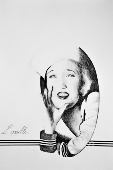 Drawing titled "L'oreille" by Elisetot, Original Artwork, Pencil