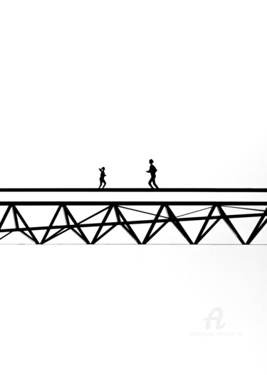 「Jogging sur le pont」というタイトルの描画 Elisetotによって, オリジナルのアートワーク, 鉛筆