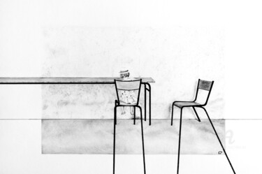 Dessin intitulée "Jeune fille à table" par Elisetot, Œuvre d'art originale, Graphite