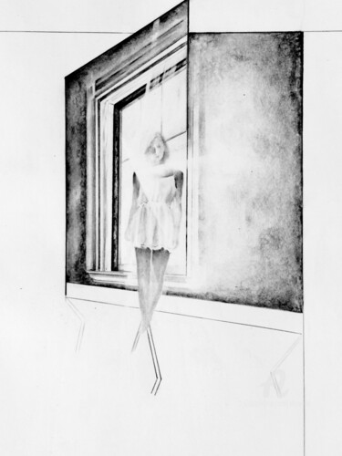Drawing titled "Lumière à la fenêtre" by Elisetot, Original Artwork, Pencil