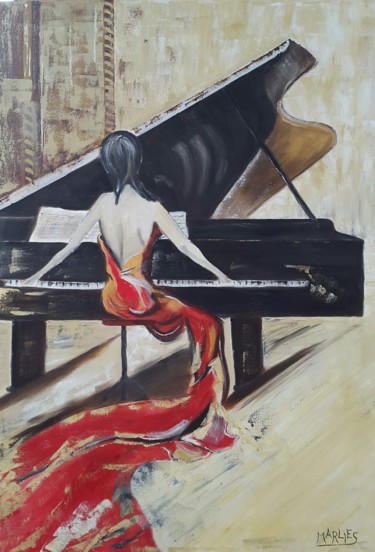 Painting titled "Pianiste" by Elise Wouters, Original Artwork, Oil