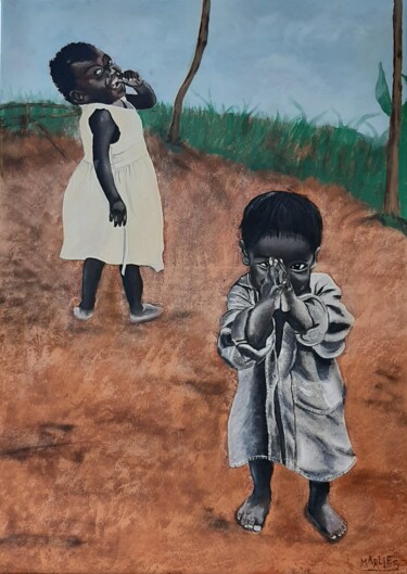 Malerei mit dem Titel "Kinderen van Afrika" von Elise Wouters, Original-Kunstwerk, Öl