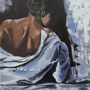 Painting titled "Dame in witte blouse" by Elise Wouters, Original Artwork, Oil