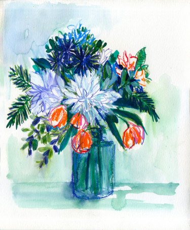 Schilderij getiteld "Bouquet fraicheur" door Elise Demozay, Origineel Kunstwerk, Potlood