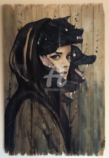 Peinture intitulée "la femme aux loups…" par Elisee Skayzoo, Œuvre d'art originale, Bombe aérosol