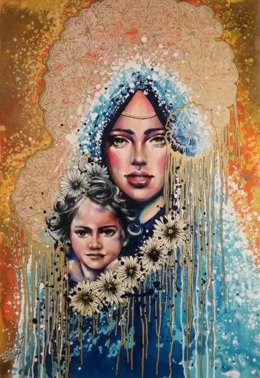 Painting titled "Mère à l'enfant" by Élise Poinsenot, Original Artwork