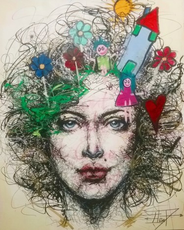 Картина под названием "in my head" - Élise Poinsenot, Подлинное произведение искусства, Акрил