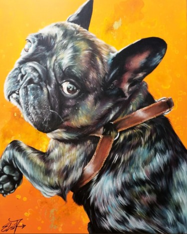 Painting titled "Bulldog" by Élise Poinsenot, Original Artwork, Acrylic Mounted on artwork_cat.