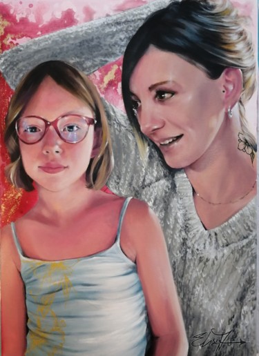 Painting titled "Mère et fille" by Élise Poinsenot, Original Artwork, Acrylic Mounted on Wood Stretcher frame