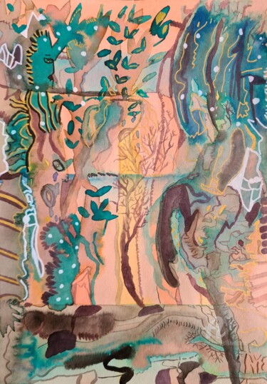 Картина под названием "Devenir arbres" - Elise Vincent, Подлинное произведение искусства, Чернила
