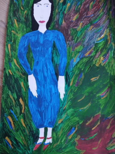 Painting titled "La dame en bleue" by Elissa Gucci, Original Artwork, Acrylic