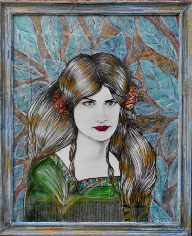 Collagen mit dem Titel "La Muse" von Elisabeth Tiffon (Eli TIFFON CUENCA), Original-Kunstwerk, Acryl