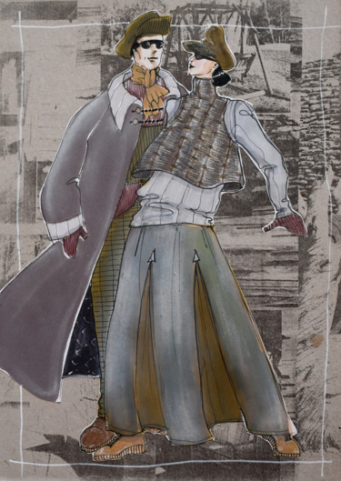 Disegno intitolato "En promenade en amo…" da Elisabeth Tiffon (Eli TIFFON CUENCA), Opera d'arte originale, Pennarello