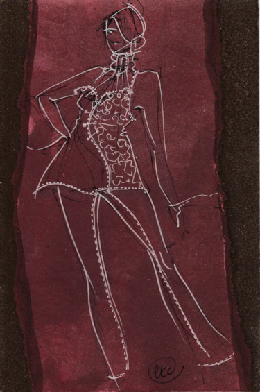 Rysunek zatytułowany „Esquisse La Gitane…” autorstwa Elisabeth Tiffon (Eli TIFFON CUENCA), Oryginalna praca, Atrament