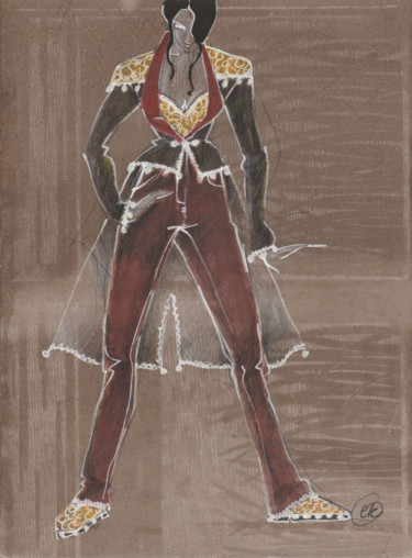 Dibujo titulada "La Gitane" por Elisabeth Tiffon (Eli TIFFON CUENCA), Obra de arte original, Tinta