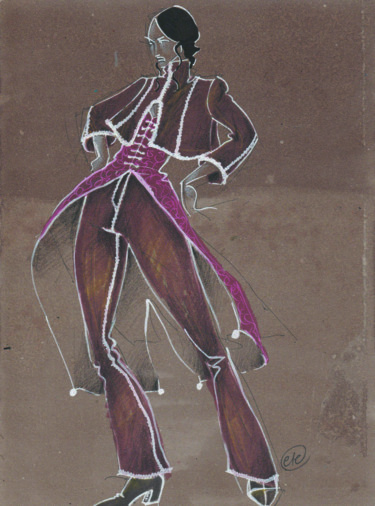 Drawing titled "La Gitane I" by Elisabeth Tiffon (Eli TIFFON CUENCA), Original Artwork, Ink